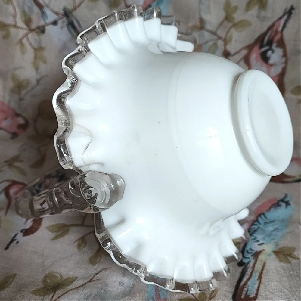 FENTON Silvercrest Silver Crest Ruffled Edge Glass Easter Bridal Basket *FLAW*